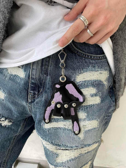 Leather Embroidered Button Palm Decoration Keychain