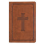 KJV Holy Bible, Standard Size Faux Leather Red Letter Edition Thumb Index, Ribbon Marker, King James Version, Honey Brown Cross Emblem - Leather