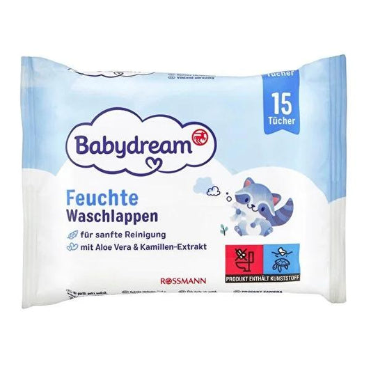 Babydream Gentle Baby Wet Wipes with Aloe Vera - Sensitive Skin Care, Vegan, Dermatologically Tested - 15 Count