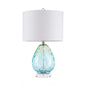 Ombre Glass Table Lamp – Blue Green & Dark Blue, White Drum Shade & LED Bulb Included | Modern Accent Lamp
