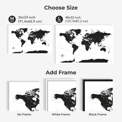 World Map on Canvas - Onyx