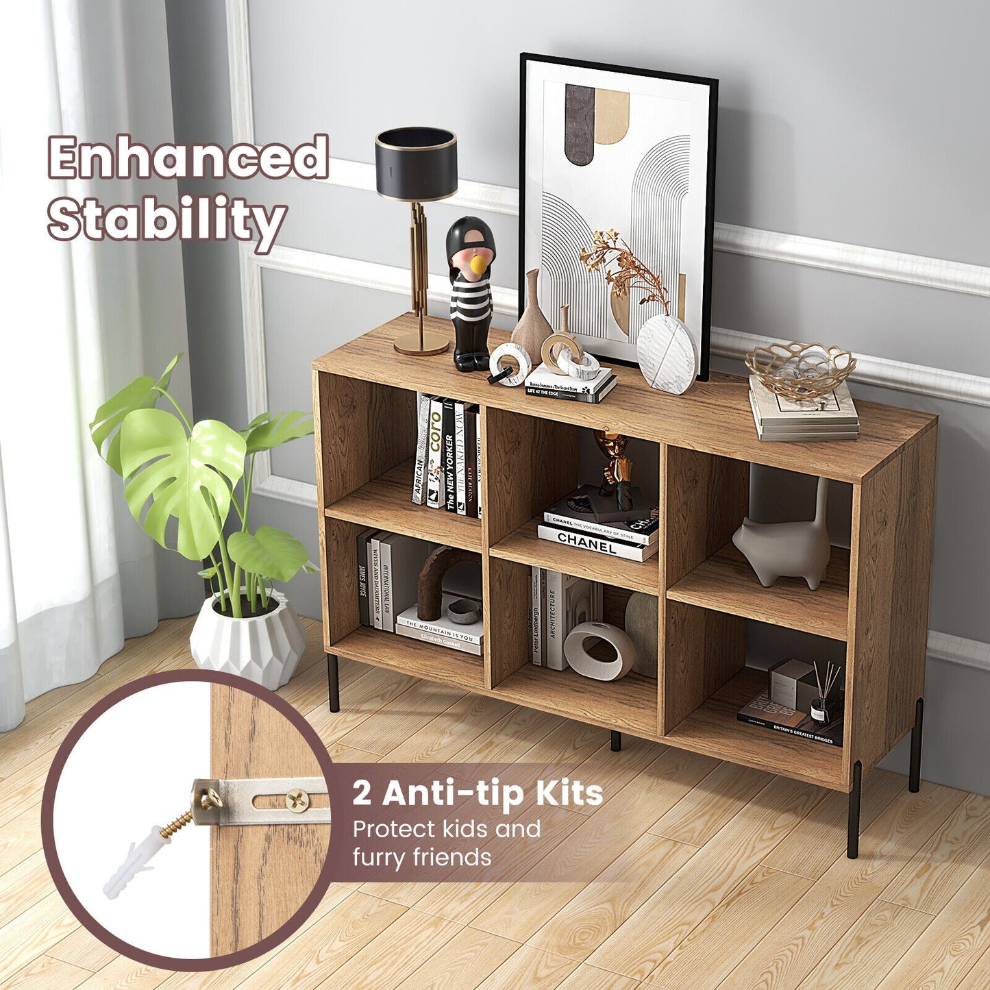 Open-Back Bookshelf with Drawer for Study