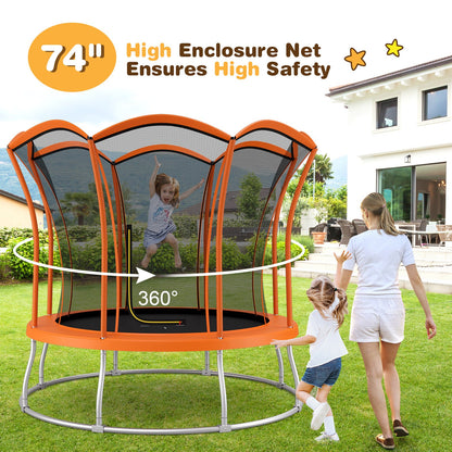 8 Feet Outdoor Unique Flower Shape Trampoline with Enclosure Net-Orange