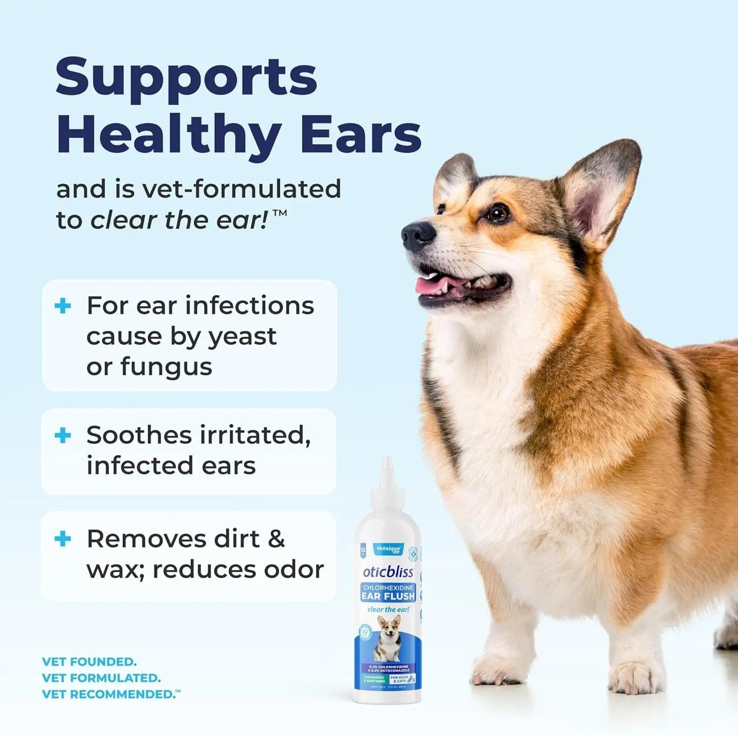 Oticbliss Medicated Ear Flush for Dogs & Cats – Chlorhexidine & Ketoconazole 12oz