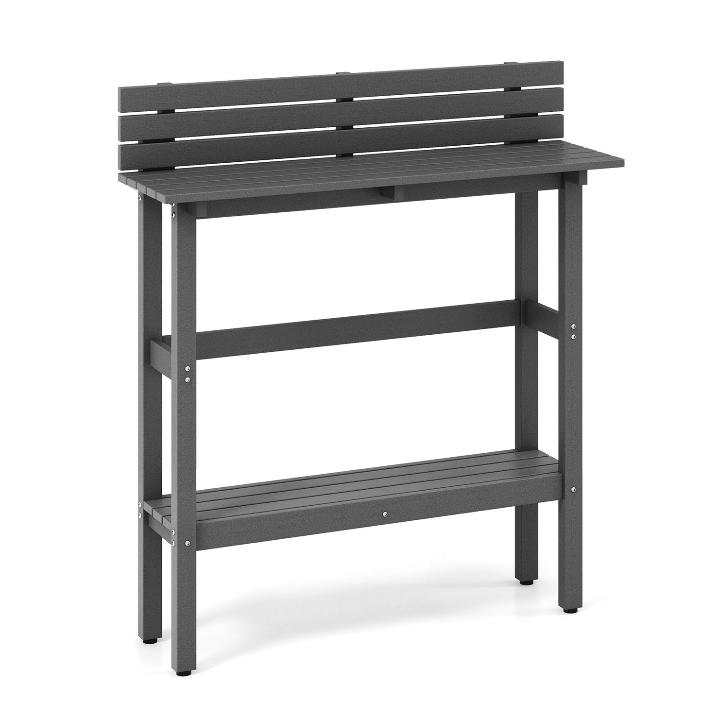 48 Inch Patio Pub Height Table with Storage Shelf and Adjustable Foot Pads