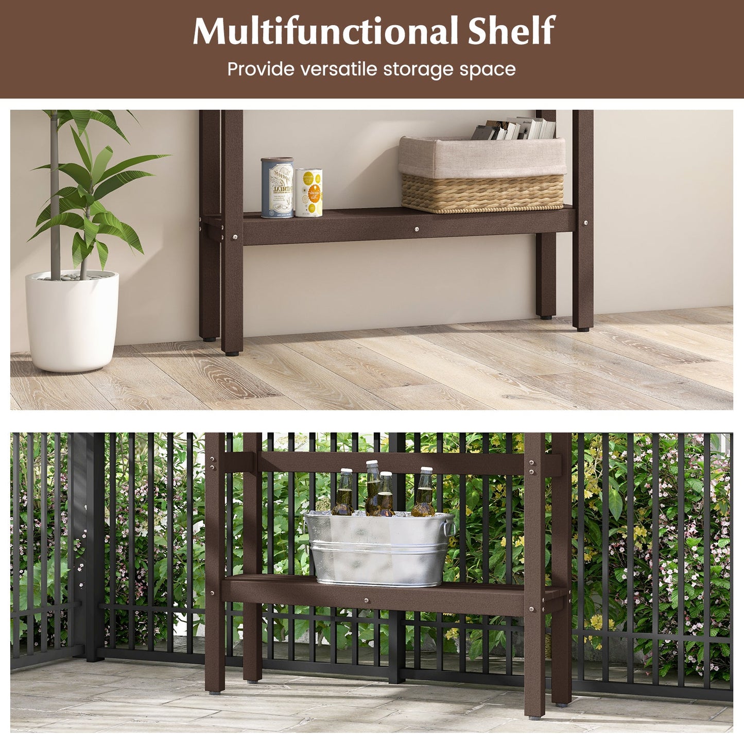 48 Inch Patio Pub Height Table with Storage Shelf and Adjustable Foot Pads