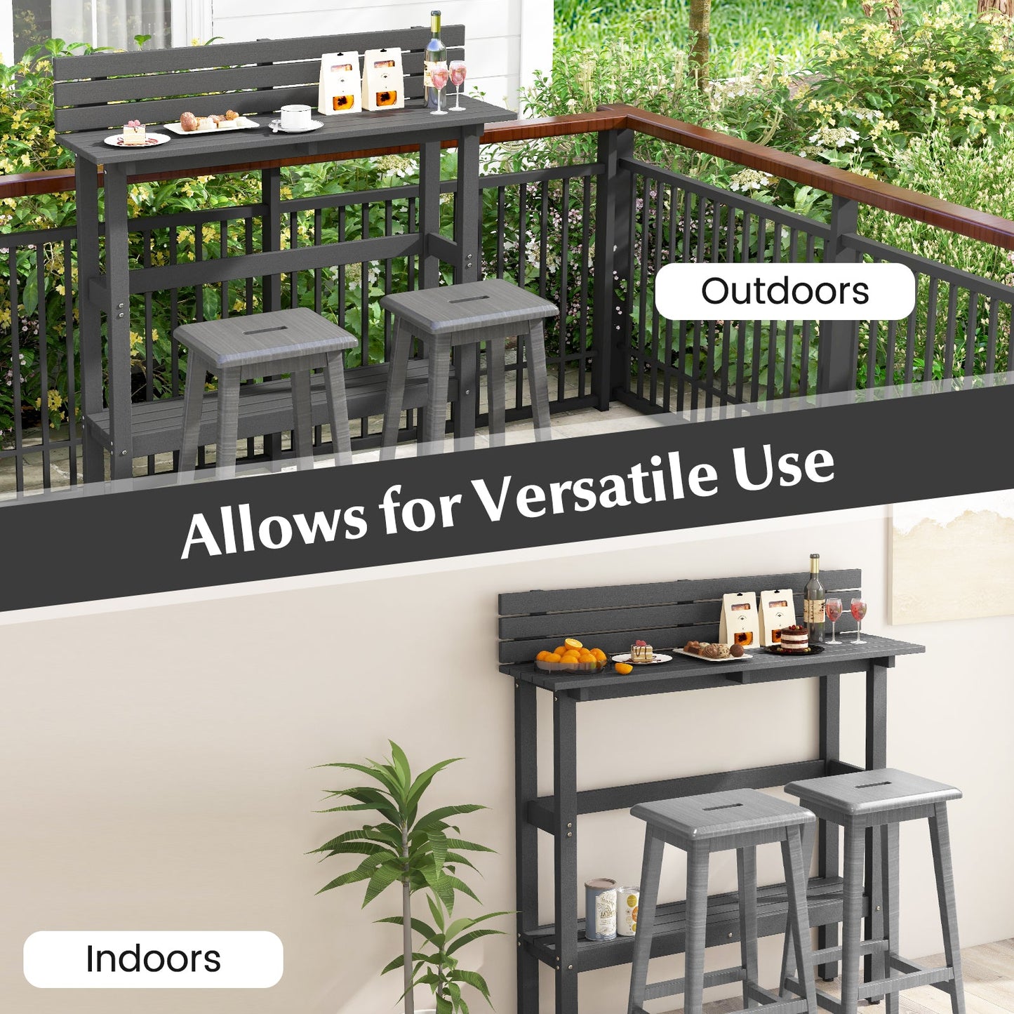 48 Inch Patio Pub Height Table with Storage Shelf and Adjustable Foot Pads