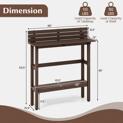 48 Inch Patio Pub Height Table with Storage Shelf and Adjustable Foot Pads
