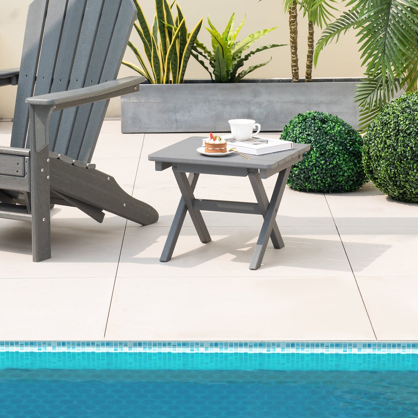 Outdoor Folding Side Table Foldable Weather-Resistant HDPE Adirondack Table