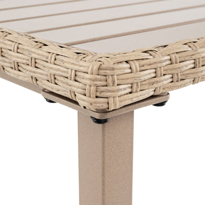 Outdoor Patio Bar Table Heavy Duty Rectangle Metal Frame-Brown