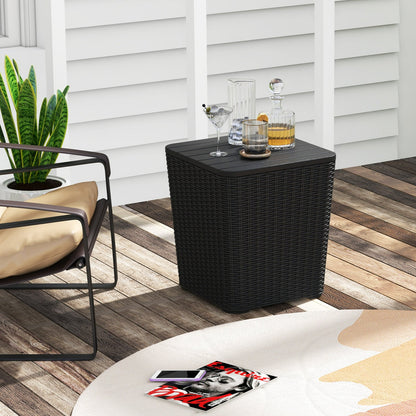 Outdoor Resin Storage Side Table with Removable Lid and Wicker-woven Accent