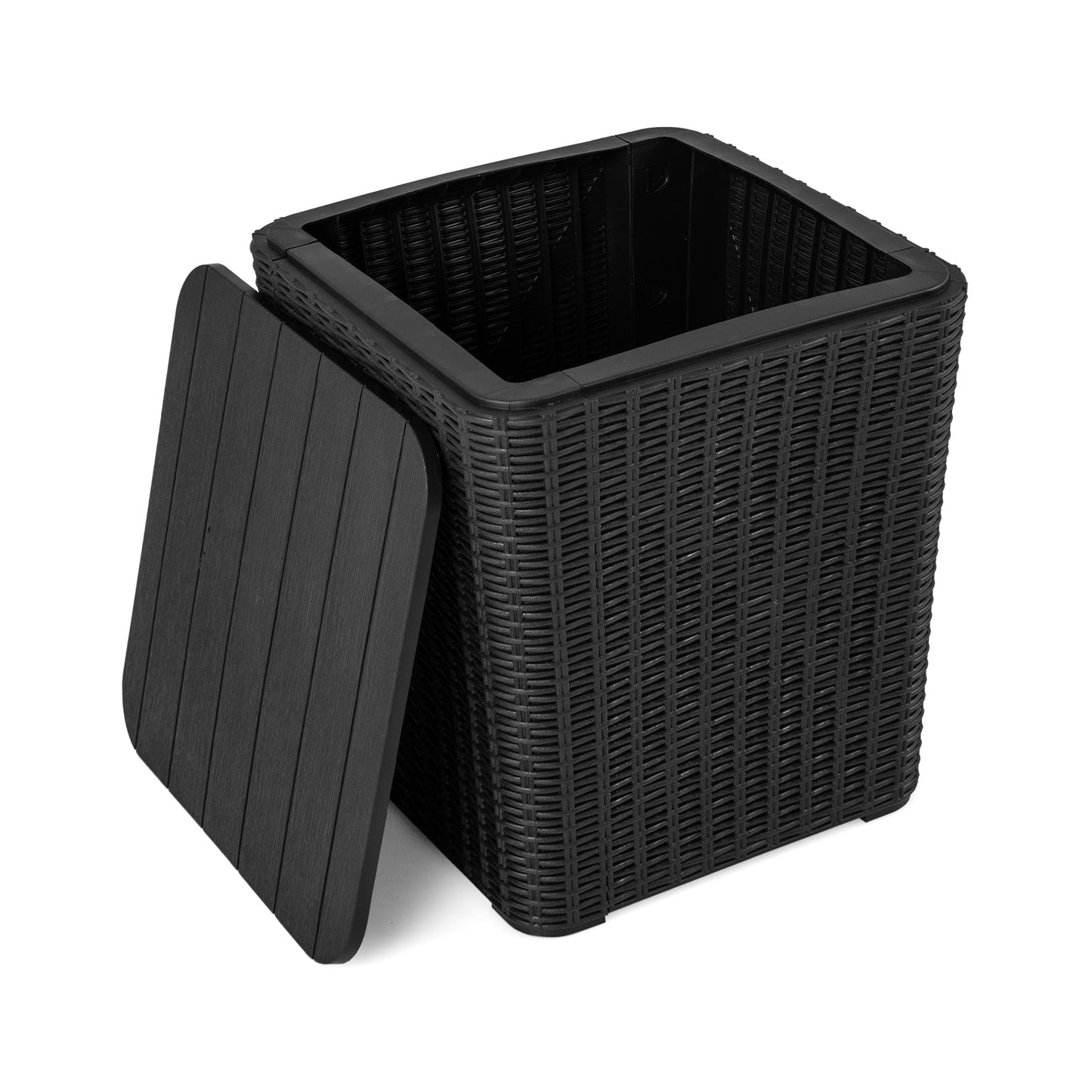 Outdoor Resin Storage Side Table with Removable Lid and Wicker-woven Accent