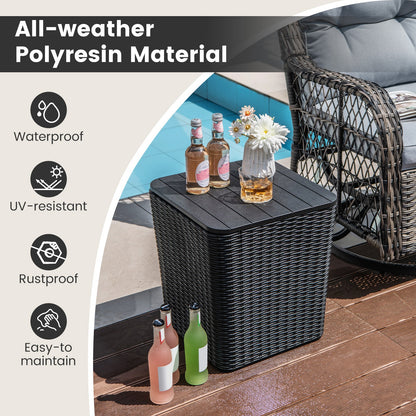 Outdoor Resin Storage Side Table with Removable Lid and Wicker-woven Accent