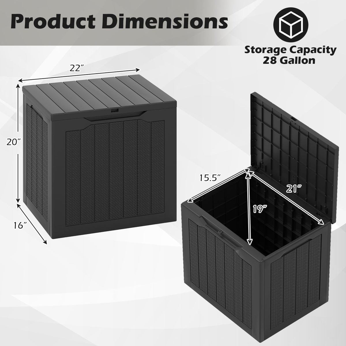 Outdoor Storage Box 25 Gallon Deck Box with Lockable Lid and Wicker-woven Texture