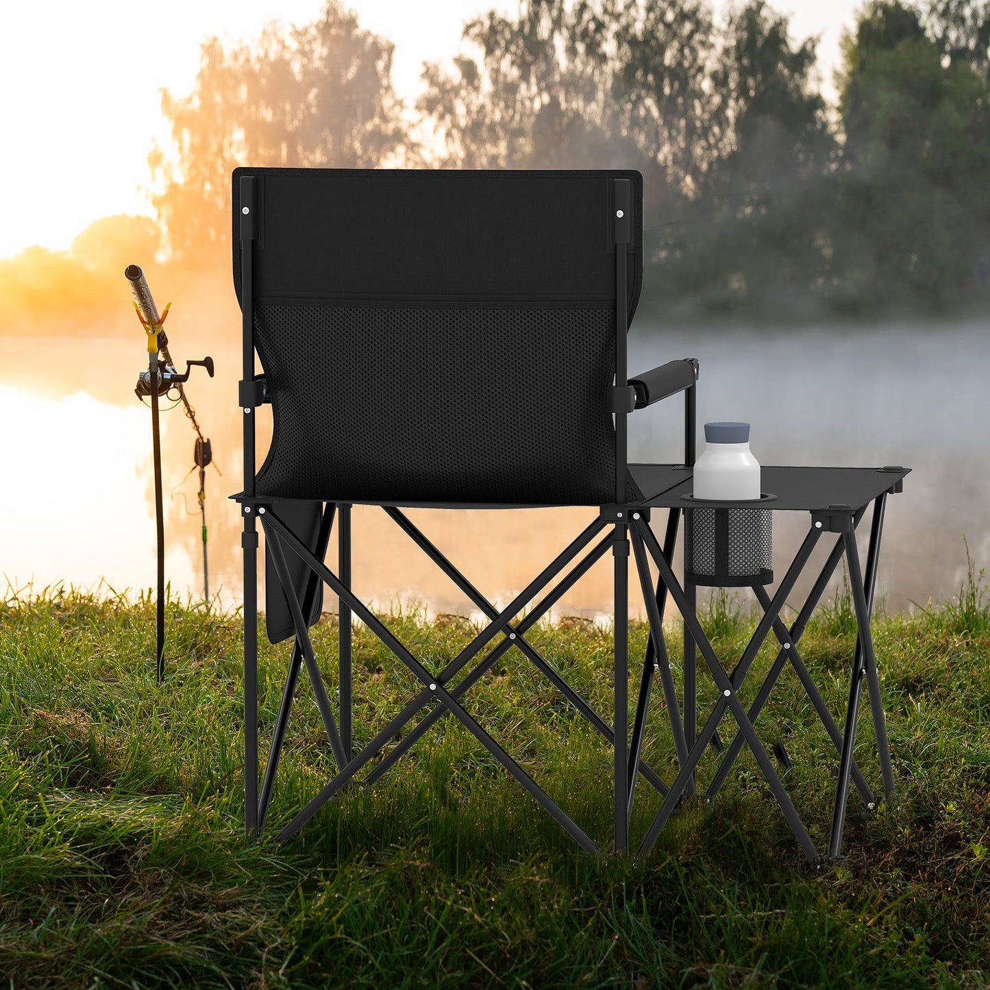 Oversized Camping Chair with Side Table and 2 Storage Pockets