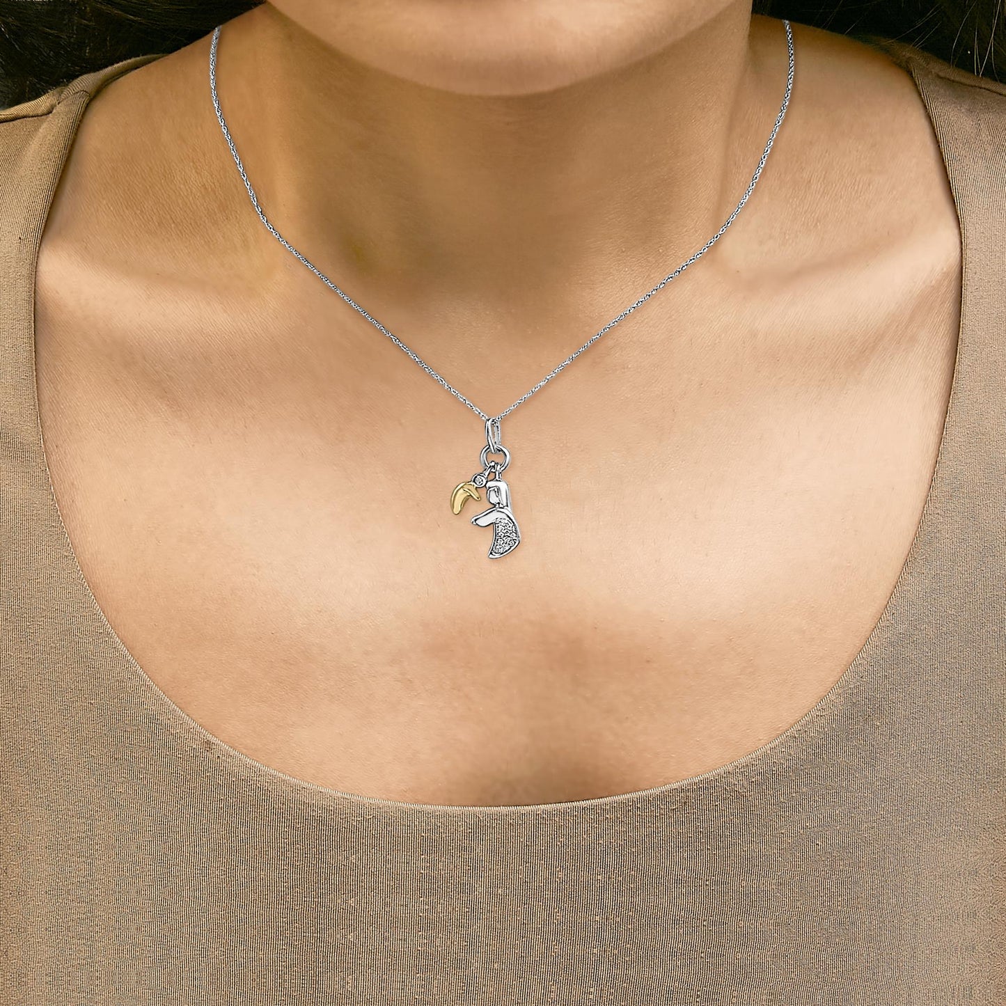 Diamond Accent Mom & Child Pendant Necklace in 14K Gold-Plated Sterling Silver