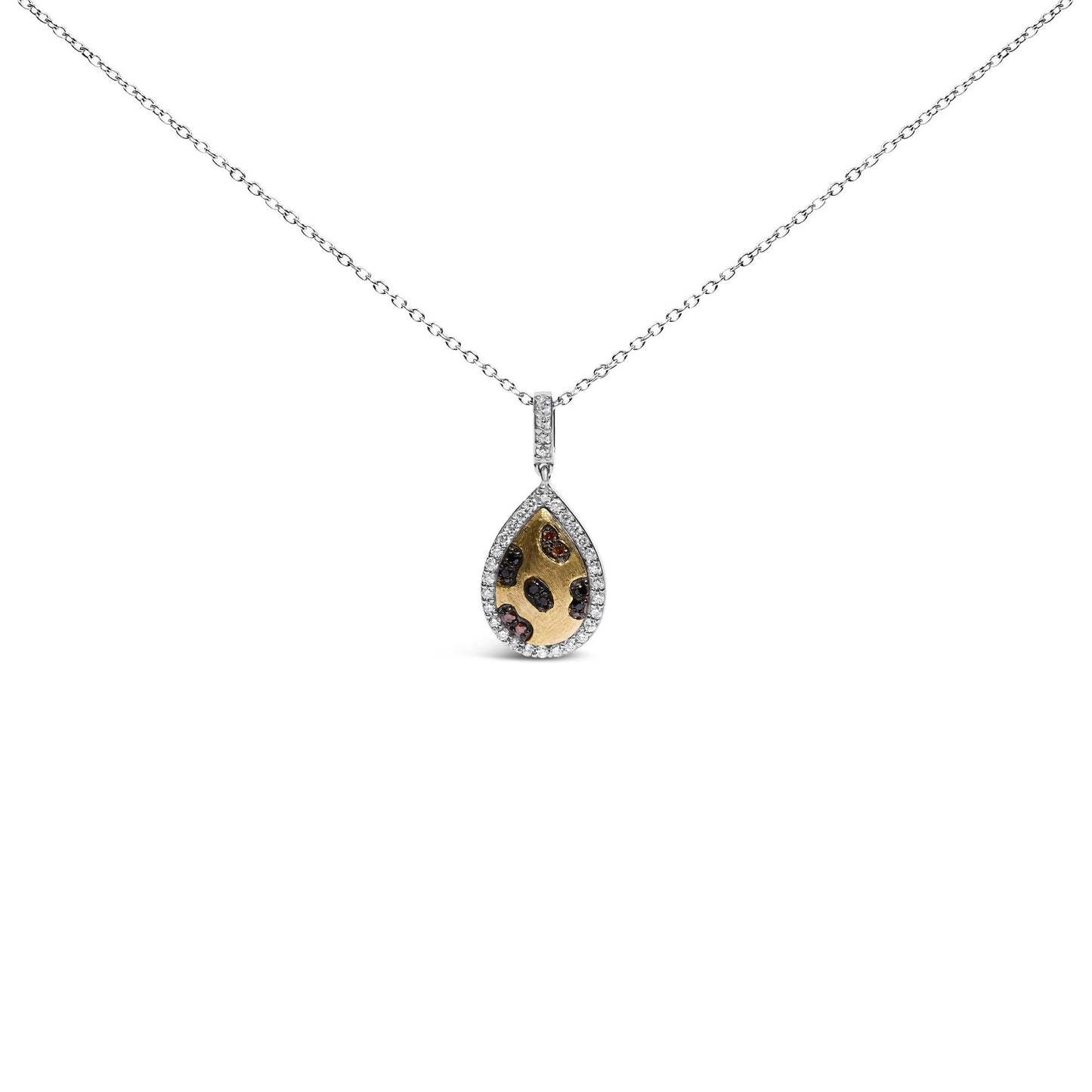 Mixed Diamond Pear Halo Pendant Necklace in 10K Gold-Plated Sterling Silver – Orange & Black