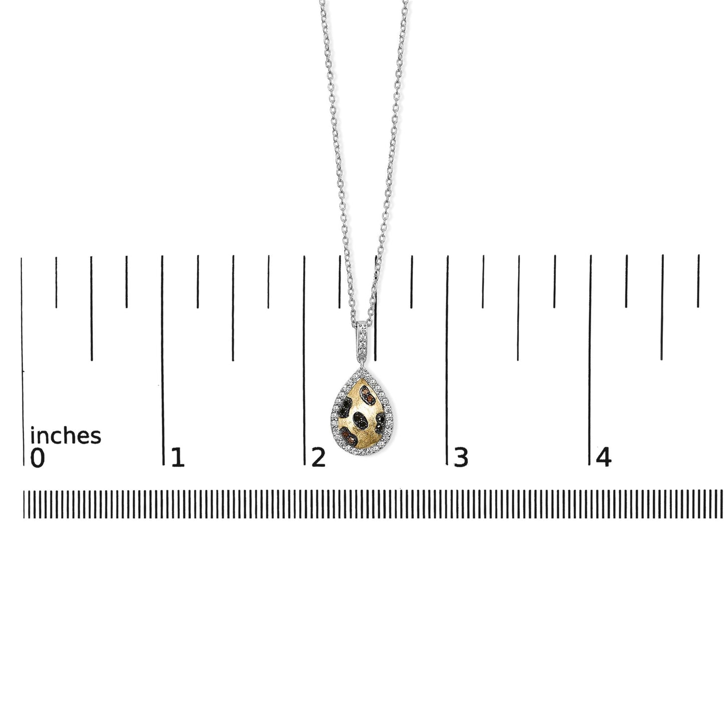 Mixed Diamond Pear Halo Pendant Necklace in 10K Gold-Plated Sterling Silver – Orange & Black