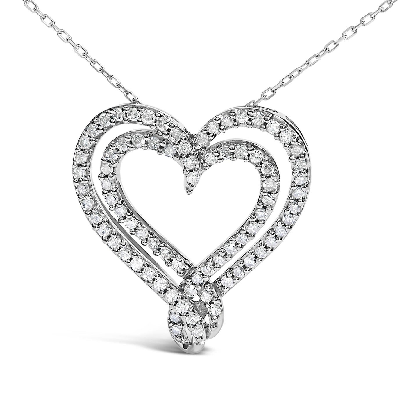 Diamond Heart Pendant Necklace in .925 Sterling Silver – 1/2 Cttw