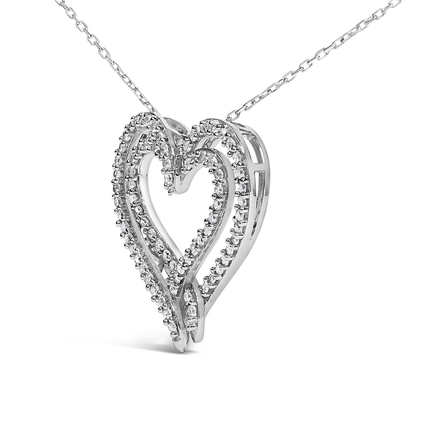 Diamond Heart Pendant Necklace in .925 Sterling Silver – 1/2 Cttw