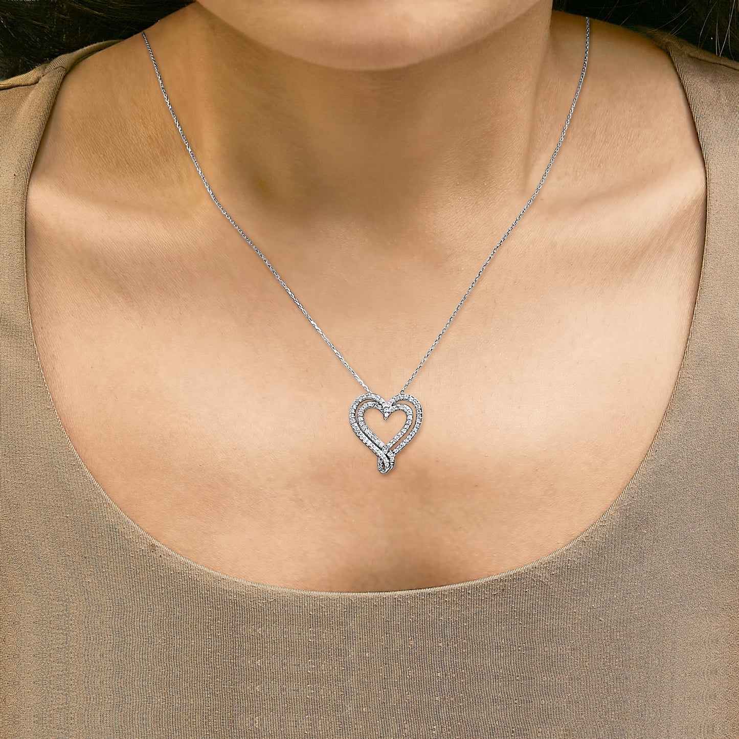 Diamond Heart Pendant Necklace in .925 Sterling Silver – 1/2 Cttw