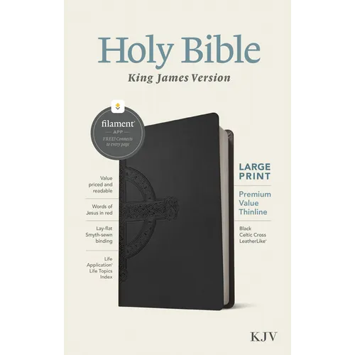 KJV Large Print Premium Value Thinline Bible, Filament Enabled (Leatherlike, Black Celtic Cross, Red Letter) - Imitation Leather