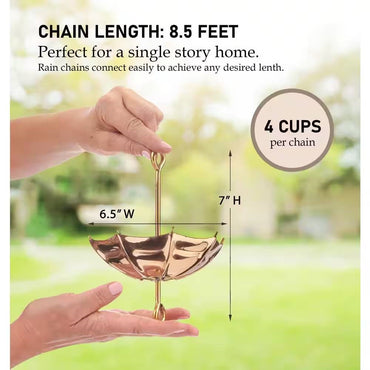 8.5 ft. Copper Umbrella Rain Chain Gutter Downspout with Brass Accessories