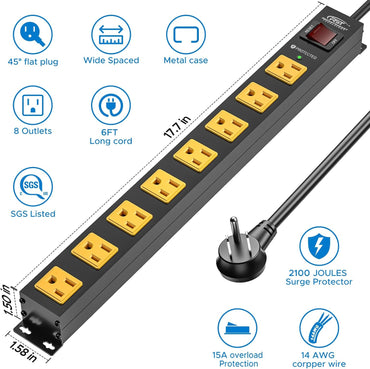 CRST 2-Pack 8-Outlet Heavy Duty Metal Power Strip, 2100J Surge, Mountable, SGS Certified