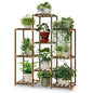 Natural Wood Bookcase Plant Stand Shelving Rack - Holds up to 9 Planters