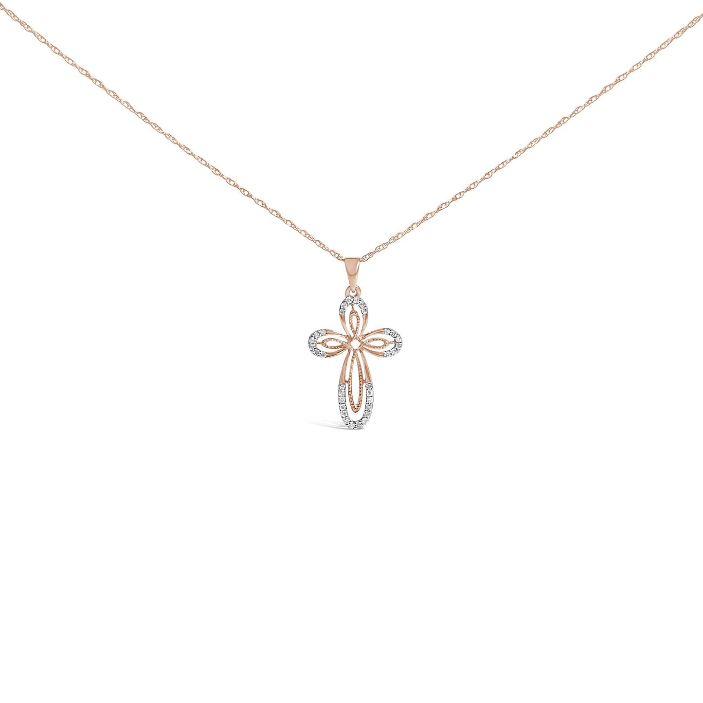 Diamond Double Loop Cross Pendant Necklace in Rose Gold-Plated Sterling Silver