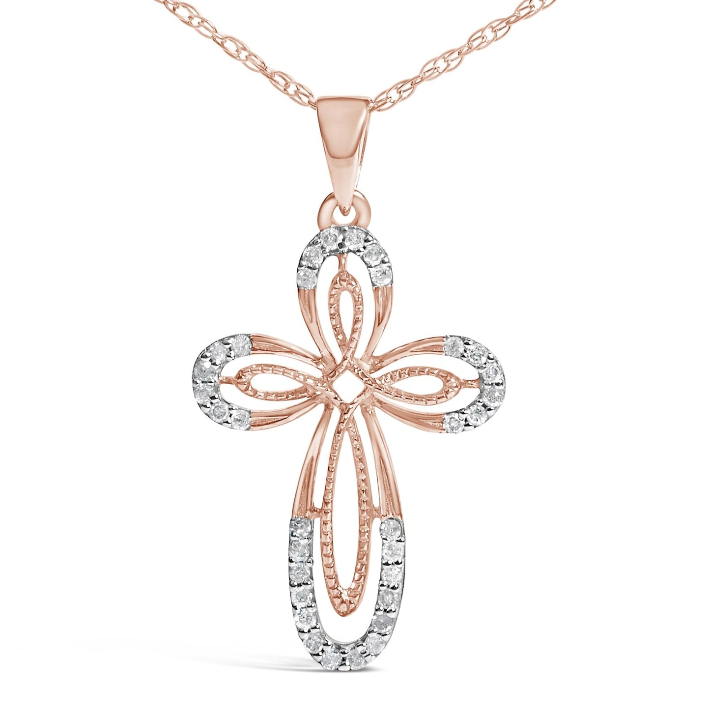 Diamond Double Loop Cross Pendant Necklace in Rose Gold-Plated Sterling Silver