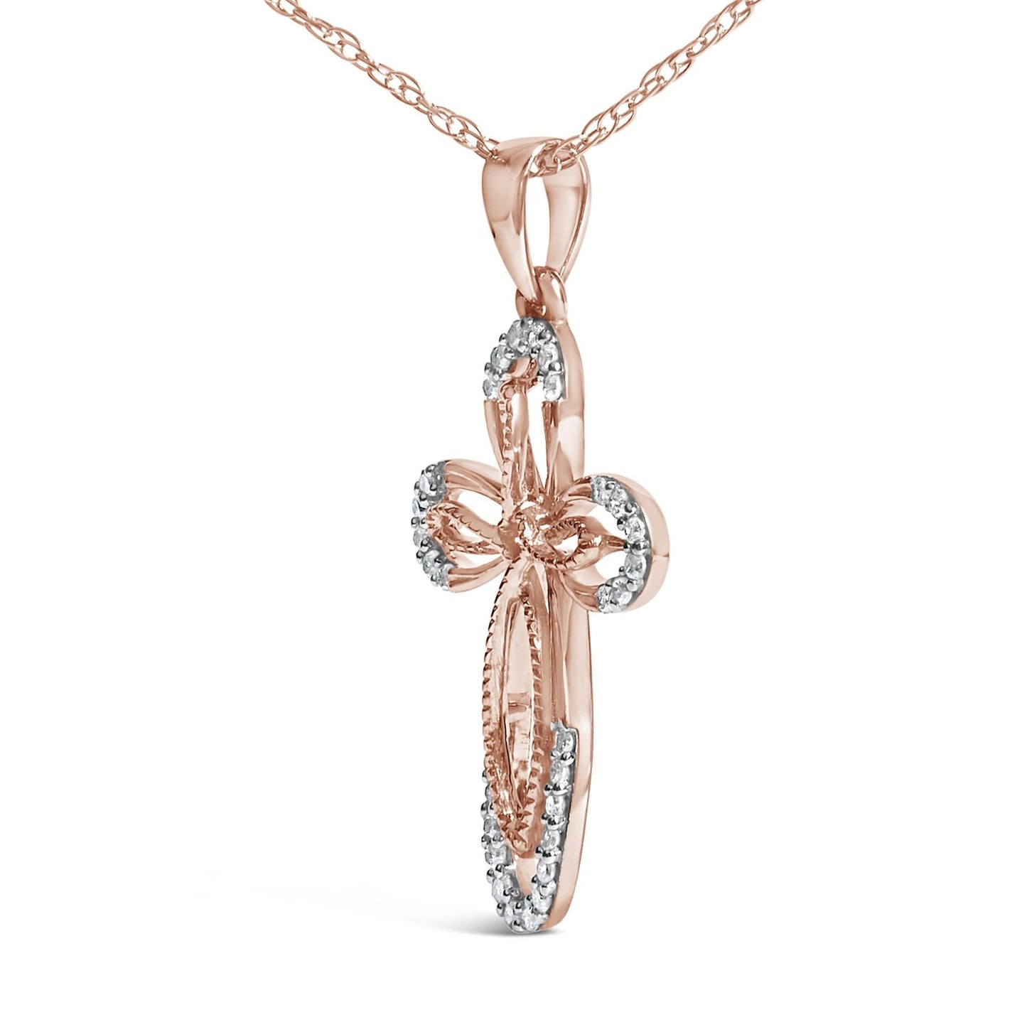 Diamond Double Loop Cross Pendant Necklace in Rose Gold-Plated Sterling Silver