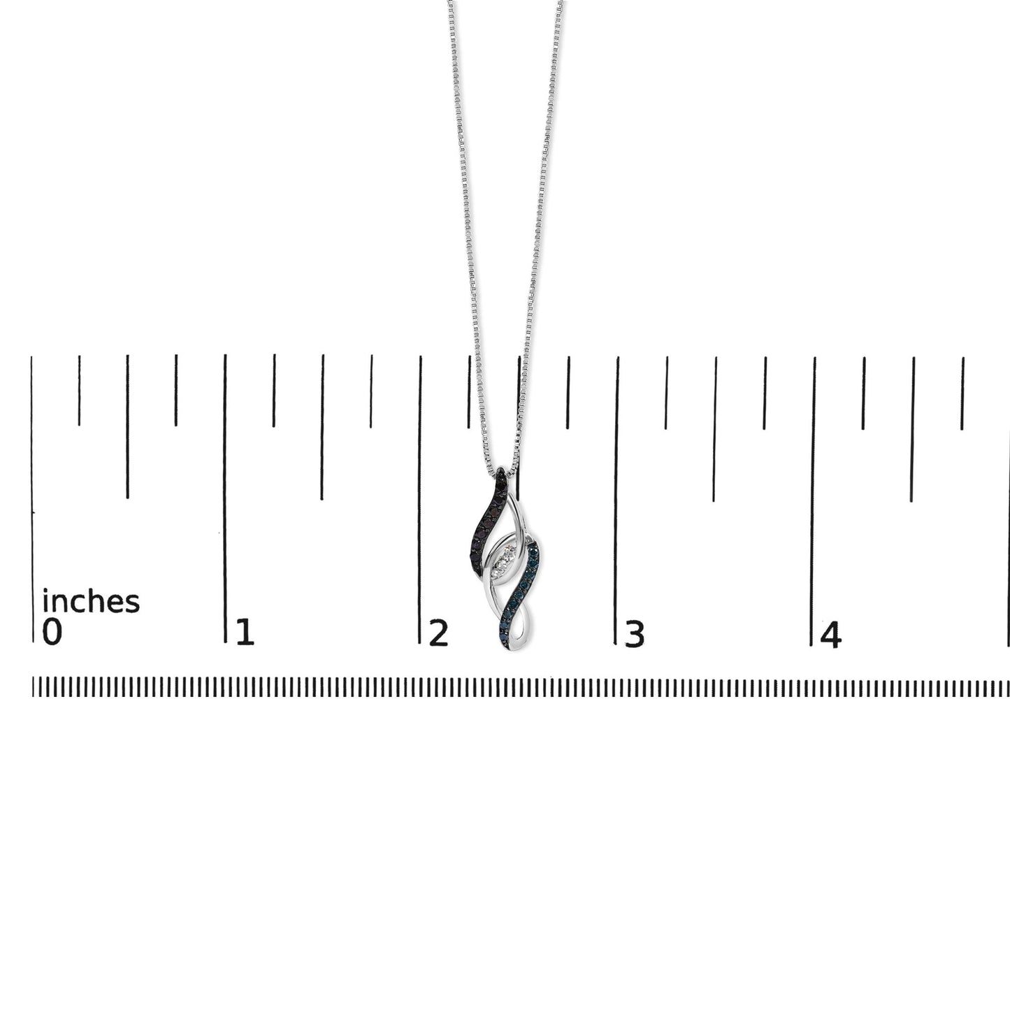 Black, Blue & White Diamond Linear Swirl Pendant Necklace in Sterling Silver – 0.25 Cttw