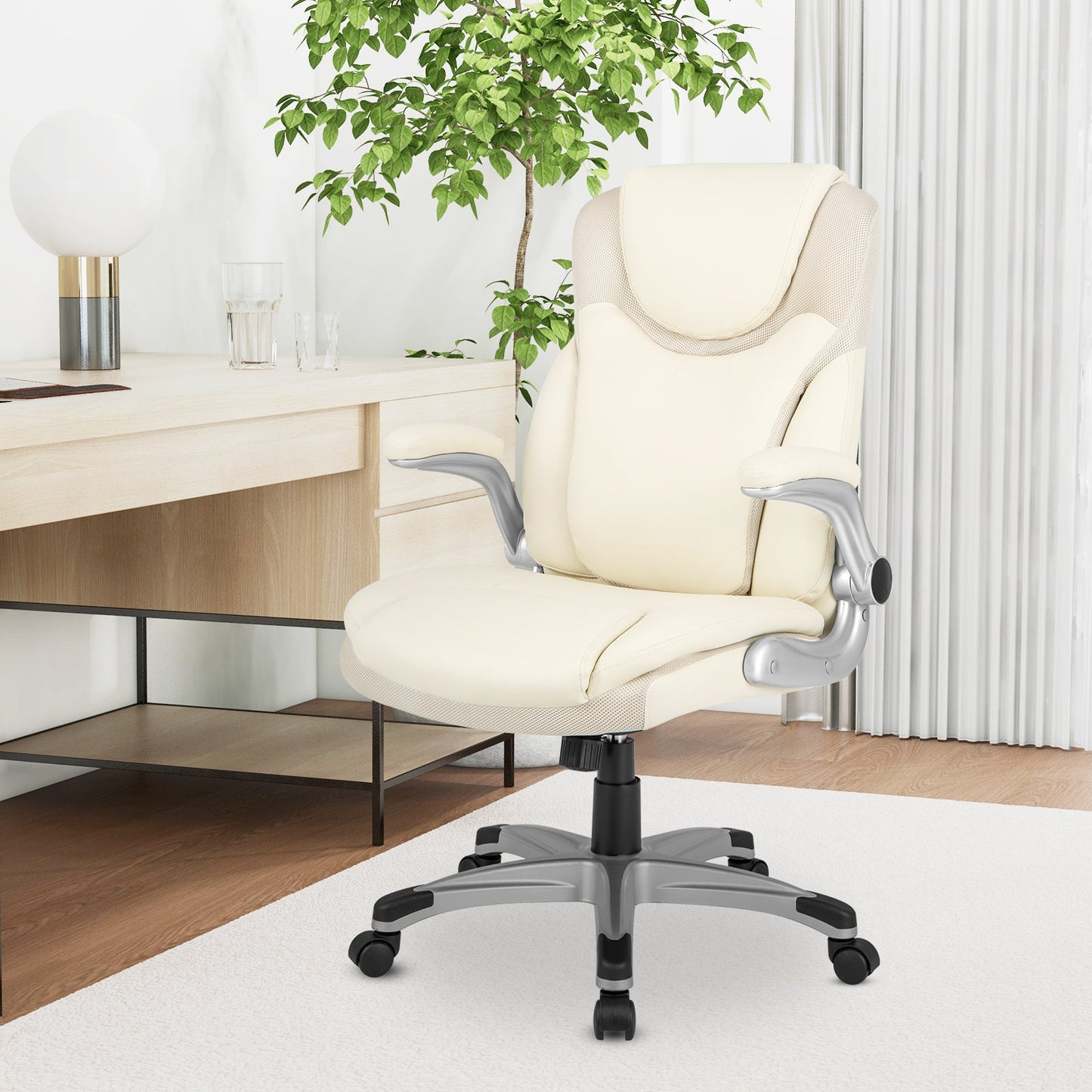 Ergonomic Office PU Leather Executive Chair with Flip-up Armrests and Rocking Function