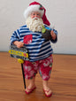 Coastal / Tropical Santa from Unknown -  Holiday Decor (Resin, Fabric Figurine, Coastal, Tropical, Whimsical, Red, White, Blue, Green)