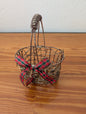 Mini Wire Basket Ornament from Unknown -  Holiday Decor (Metal Wire, Ribbon, Glitter Decor, Rustic, Farmhouse, Bronze, Red, Green)