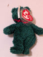 Teddy the Bear - Ty Jingle Beanie (Green, Red, 2000, Plush, Toy, Stuffed Animal, MWMT, Vintage, Retired)