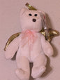 Angel the Bear - Ty Jingle Beanie Baby (White, Gold, Pink, 2000, Plush Toy, Stuffed Animal, MWMT, Vintage, Retired)