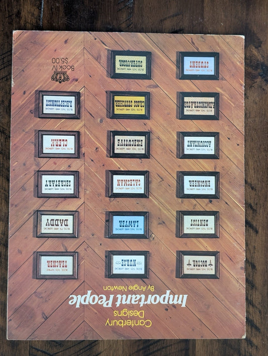 Important People by Angie Newton (Canterbury Designs) (Crafts, Cross-Stitch, c. 1980s, funny cross-stitch, 80s patterns, important people, office humor, Canterbury Designs)