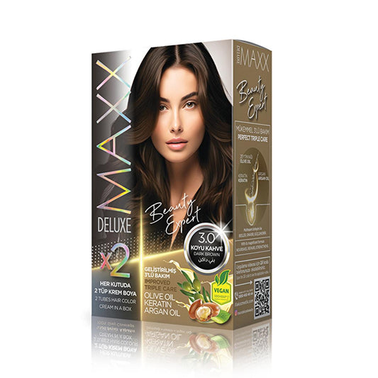 MAXX DELUXE Dark Brown Hair Dye: Olive Oil, Keratin & Argan Oil - Nourishing At-Home Color for Strong, Healthy Hair