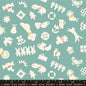 Paper Cuts 2 Water Turquoise Icons Ephemera Cotton 43"/44" Fabric Per Yard