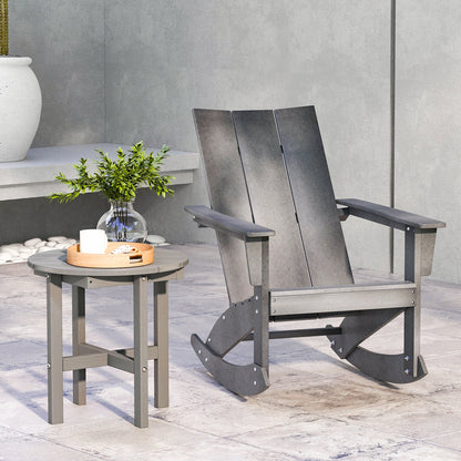 18 Inch Adirondack Round Side Table with Cross Base and Slatted Surface-Gray