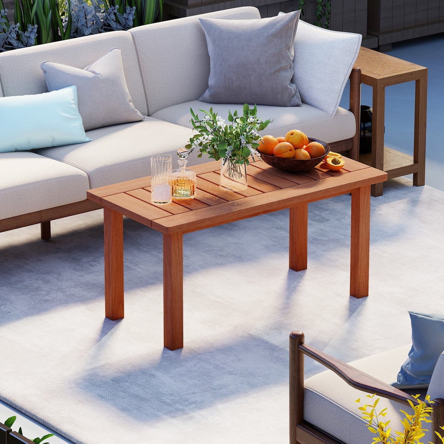 Patio Coffee Table with Slatted Tabletop for Deck Poolside