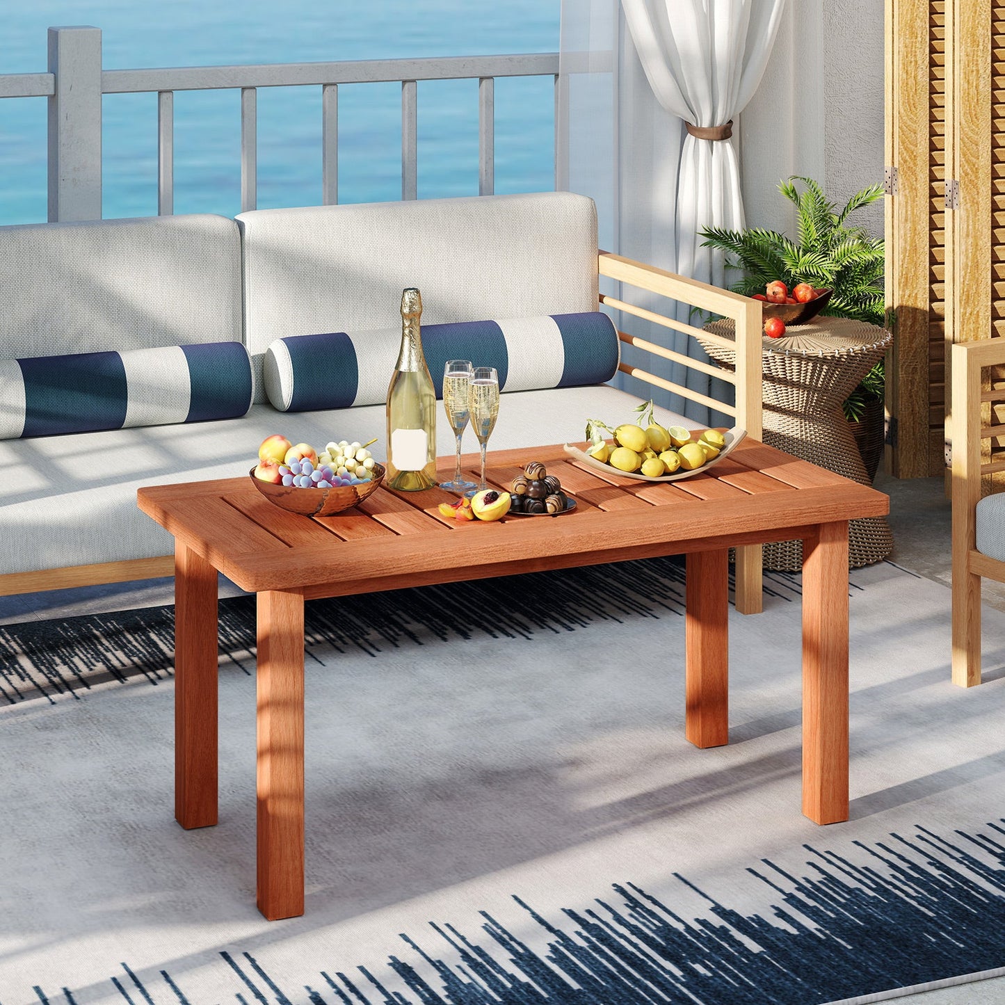 Patio Coffee Table with Slatted Tabletop for Deck Poolside