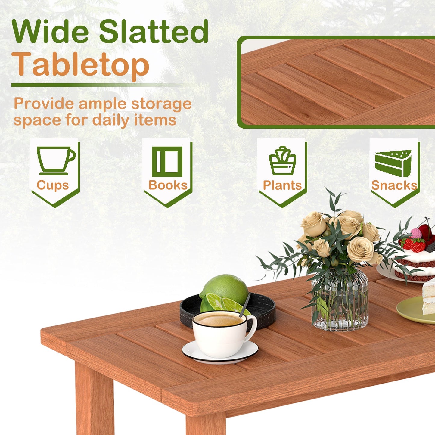 Patio Coffee Table with Slatted Tabletop for Deck Poolside