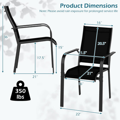 Patio Dining Chairs Set of 2/4/6 Stackable Outdoor Armchairs with Metal Frame