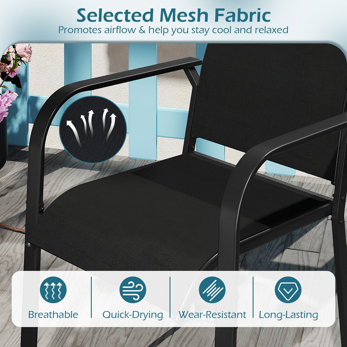 Patio Dining Chairs Set of 2/4/6 Stackable Outdoor Armchairs with Metal Frame