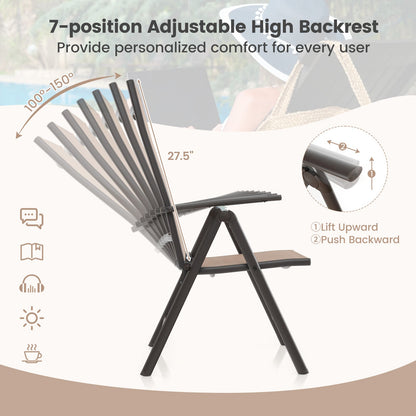 1 Piece Patio Folding Dining Chairs with 7-Level Adjustable High Backrest