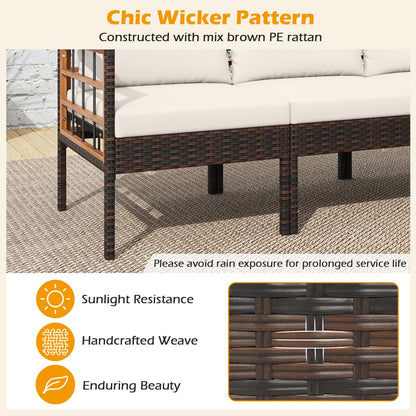 Patio Rattan Chairs with Ottomans and Side Table for Backyard-White