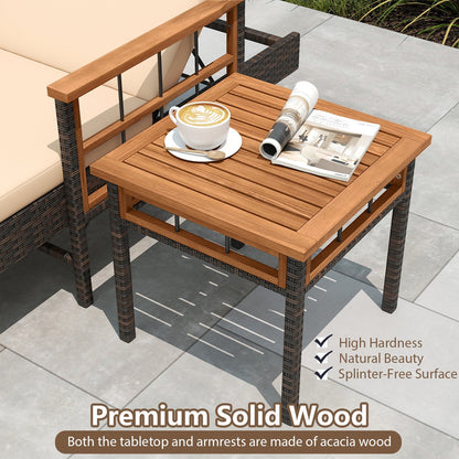 Patio Rattan Chaise Lounge with Side Table and Adjustable Backrest-Beige